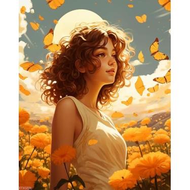 Imagem de XTXGERL Pintura por números para mulheres adultas, pintura a óleo DIY flor tinta acrílica por números kits para adultos iniciantes para decoração de parede de casa 41 x 50 cm