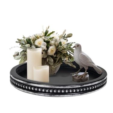 Imagem de Suporte de bandeja de vela redonda, bandeja decorativa de madeira, suporte de vela rústico pequeno, bandeja de casa de fazenda, mesa de centro de mesa para Natal, casamento, Halloween, decoração de