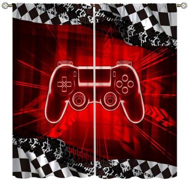 Imagem de wlsgdsg Cortinas de jogos para crianças, meninos, desenhos animados, luz neon vermelha, grade de corrida, controle de jogos de computador, tratamentos de janela para berçário, quarto, sala de estar