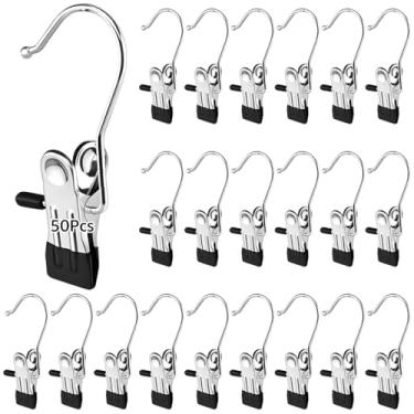 Imagem de Pacote com 50 cabides de aço inoxidável com gancho giratório, clipes de borracha antiderrapantes para secar roupas molhadas, resistentes e livres de ferrugem