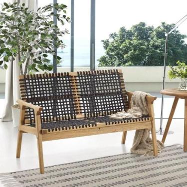 Imagem de Sofá Trançado c/2 Lugares em Madeira Eucalipto-Jatobá/Preto - Casa e J