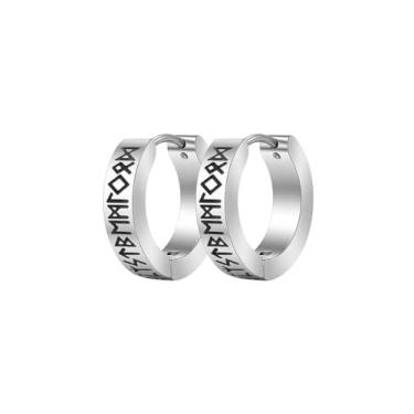 Imagem de PIYIZ Brincos de rock masculinos e femininos, argolas pequenas hipoalergênicas, brincos viking runas nórdicas de aço inoxidável, brincos de clipe, Aço inoxidável, Zircônia cúbica