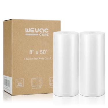 Imagem de Wevac Sacos seladores a vácuo 8 x 50 rolos 2 pacotes para economia de alimentos, selar uma refeição, Weston. Grau comercial, livre de BPA, resistente, ótimo para armazenamento a vácuo, preparação de