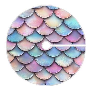 Imagem de Blueangle Saia de árvore de Natal sereia arco-íris de 89,9 cm - poliéster macio e resistente a rugas, decoração de férias para festas de Natal, árvore festiva e decoração de casa (255)