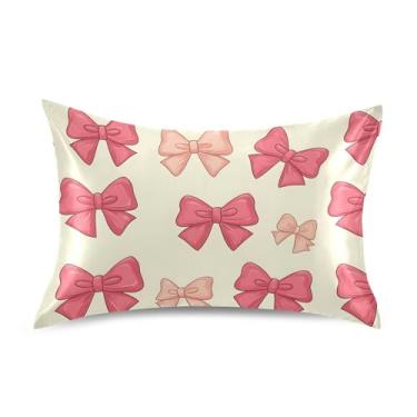 Imagem de SEHANY Capas de almofada de seda com laço rosa para cabelo e pele, capas de almofada de cetim respiráveis macias e refrescantes com fecho de envelope, tamanho king (50,8 x 101,6 cm)