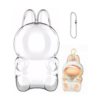 Imagem de Capa protetora para Labubu Have a Seat, estojo de exibição para Labubu v2 - The Monsters Sitting, estojo de transporte de plástico transparente com chaveiro, suporte de exibição (boneca não incluída)