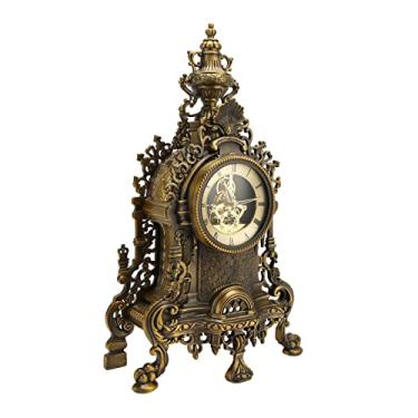 Imagem de SUNGOOYUE Relógio de Mesa Estilo Vintage, Relógio de Mesa de Metal Em Liga de Zinco Com Algarismos Romanos, Movimento de Quartzo Operado por Bateria, Acabamento Em Latão Antigo para Decoração de