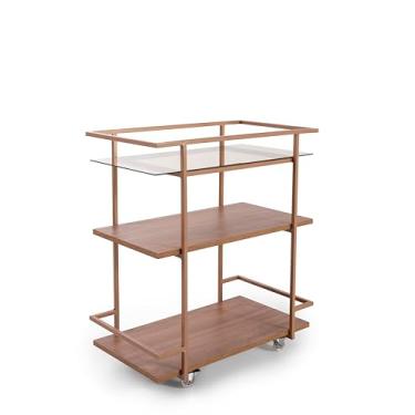 Imagem de Forma Utilidades Carrinho Bar Frame com Suporte Porta Copos e Duas Prateleiras Rodizios em Gel Dourado