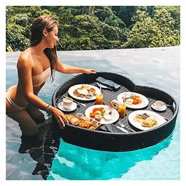 Imagem de Bandeja de servir flutuante, mesa de piscina, mesa de café da manhã flutuante em forma de coração branca, bandeja de buffet, suportes de bebidas para piscina ou festa na praia, boia e refresco