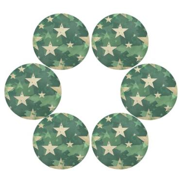 Imagem de Wassud Jogo americano conjunto de 6 tapetes redondos de estrelas verdes para cozinha e jantar tapetes laváveis resistentes ao calor decoração de mesa 39 cm
