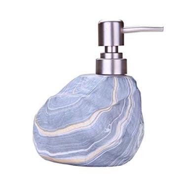 Imagem de Dispensador de sabonete, dispensador de sabão de cerâmica retrô pedra desinfetante para as mãos frasco desinfetante de mãos com textura de mármore, frasco de loção de prensagem, bomba de 400 ml