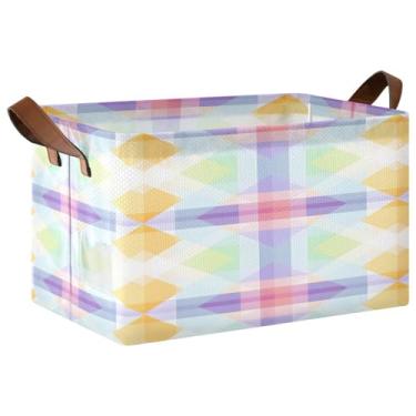 Imagem de CEBUGI Tabuleiro de xadrez colorido grande à prova d'água dobrável caixa de armazenamento de tecido de lona aberta caixa de cubo com moldura de ferro