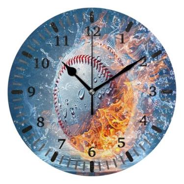 Imagem de CEBUGI 1 relógio de parede de beisebol, 1 relógio redondo operado por bateria, relógios de parede silenciosos sem tique-taque para cozinha, banheiro, quarto, escritório, decoração 25,4 cm