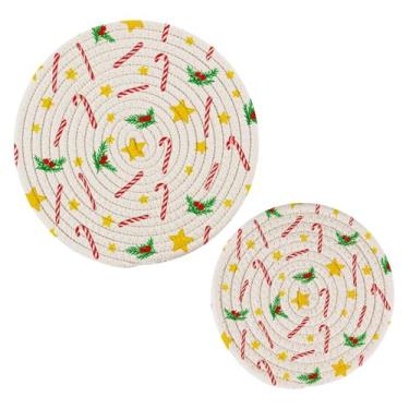 Imagem de Wassud Conjunto de trivet de estrelas e bengalas para pratos quentes, suportes redondos de panela, almofadas quentes de algodão, porta-copos resistentes ao calor para decoração de cozinha, bancada, 2