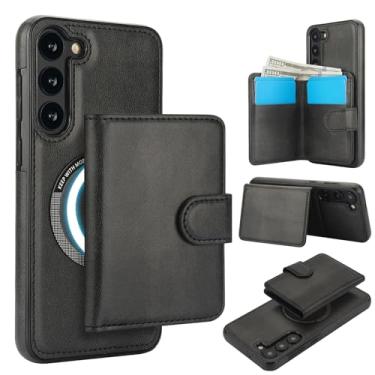 Imagem de Carteira removível para Samsung Galaxy S23 compatível com Magsafe, capa de carregamento sem fio com suporte para cartão, compartimento para dinheiro, capa 2 em 1 à prova de choque (preto)