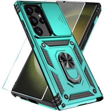 Imagem de SunStory Capa de telefone para Samsung Galaxy S24 Ultra com protetor de tela HD e suporte e capa de câmera deslizante, capa de telefone para Galaxy S24 Ultra 6,8 polegadas, azul-petróleo