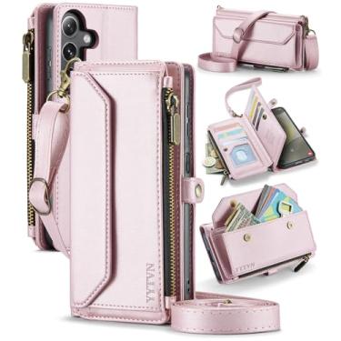 Imagem de YYTVN Capa carteira para Samsung Galaxy S25 Plus com suporte para cartão e alça transversal e alça de pulso, capa flip magnética de couro PU com bloqueio de RFID para Galaxy S25 Plus - ouro rosa