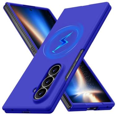 Imagem de JUMIUSTNB Capa magnética para Galaxy Z Fold 7, compatível com carregamento sem fio, fina, anti-amarela, rígida, capa protetora de policarbonato para Galaxy Z Fold 7, azul (13-90)