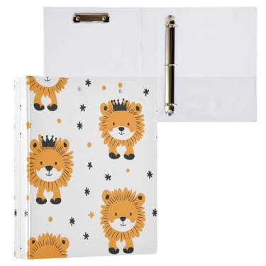 Imagem de Qilmy Organizador de fichário redondo de leão fofo, fichário de 3 anéis com prancheta (carta A4), fichário fofo para material de escritório escolar 188