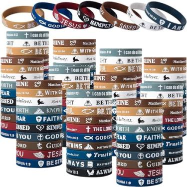 Imagem de 100 pulseiras com versículo bíblico, pulseiras de silicone de Jesus em massa, pulseiras coloridas cristãs, pulseira de borracha religiosa, pulseiras das escrituras e pulseiras de Jesus para homens