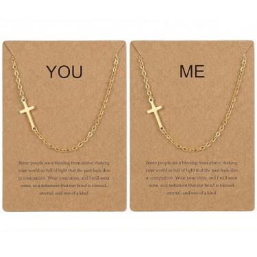 Imagem de SERYNOW Conjunto de colar de cruz combinando, pingente de cruz pequeno e delicado, presente de joias religiosas para mulheres amigas, 12mm, Aço inoxidável, Sem Pedra Preciosa