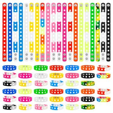 Imagem de 60 pulseiras de silicone com orifícios, 20 cores de 21 cm ajustável de silicone infantil para artesanato faça você mesmo, lembrancinhas de festa de aniversário, identificação, elástico, elástico