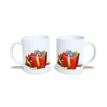 Imagem de Caneca de Cerâmica 325ml com Tema de Natal, Bolas de Natal Coloridas com Laços, Branca (11)