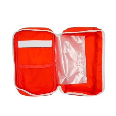 Imagem de Bolsa de Primeiros Socorros Portátil, Organizador Médico em Poliéster Vermelho, 24x14x8cm, com Compartimentos Internos e Bolsas Ziplock para Emergências, Casa, Carro e Viagens