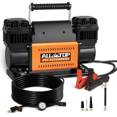 Imagem de ALL-TOP Kit de compressor de ar, insuflador portátil de cilindro duplo 12 V 12,35 pés³/min, bomba de compressor de ar offroad para pneus de caminhão, resistente máximo de 150 PSI para veículos 4x4 e