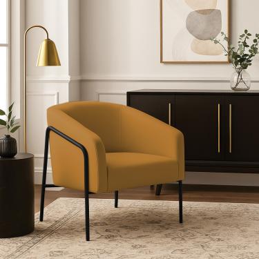 Imagem de Poltrona Sala Decorativa Stella Base Alta Tubo Preto Veludo Mostarda D03 - D'Rossi