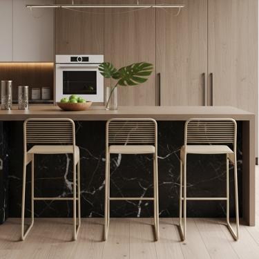 Imagem de Banqueta Cozinha Alta Kit 3 Base Industrial Aramada Taynah Champanhe K01 - D'Rossi