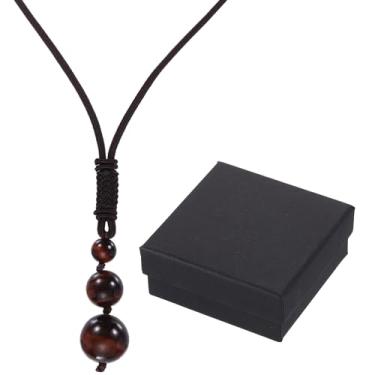 Imagem de PATIKIL Colar com pingente de pedra com contas de chakra, colar de proteção de pedras naturais, cristais de contas redondas de energia com corda de nylon ajustável para mulheres e homens, olho de