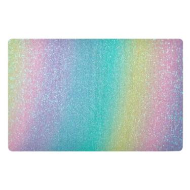 Imagem de GAIGEO Tapete de exterior iridescente com glitter arco-íris absorvente de água, tapete interno de poliéster para entrada da porta da frente, 81 x 50 cm