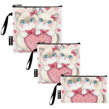 Imagem de Cute Valentine Kitten Cat Pink Sacos de lanche reutilizáveis e bolsa sanduíche com zíper bolsa de almoço de segurança alimentar lavável para crianças e adultos (pacote com 3: P/M/G)