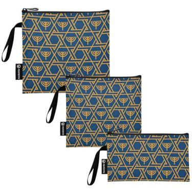 Imagem de Golden Star Menorah Blue reutilizáveis sanduíche sacos de comida laváveis sacos de alimentos com zíper para crianças estudantes adultos (conjunto de 3: P/M/G)
