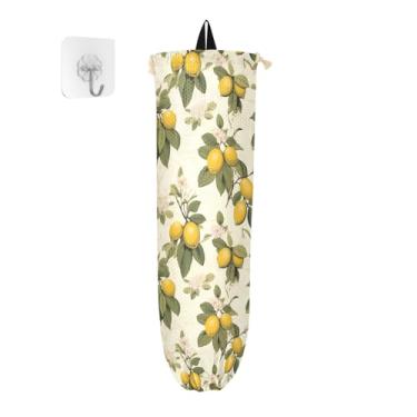 Imagem de Porta-sacos plásticos de limões bege botânicos, organizador de sacolas plásticas de supermercado, suporte de sacola de supermercado para cozinha, 1 pacote