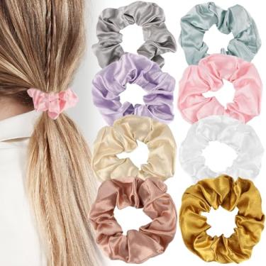 Imagem de 8 peças elásticos elásticos de seda de cetim para mulheres, faixas de cabelo, cordas macias, suportes de rabo de cavalo, acessórios de cabelo 01