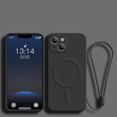 Imagem de Capa magnética com carregamento sem fio para iPhone 15, 16, 14, 13, 12, 11 Pro Max, Mini 16e, XS Plus, capa com alça de silicone líquido macio, preta, para iPhone 13 Pro