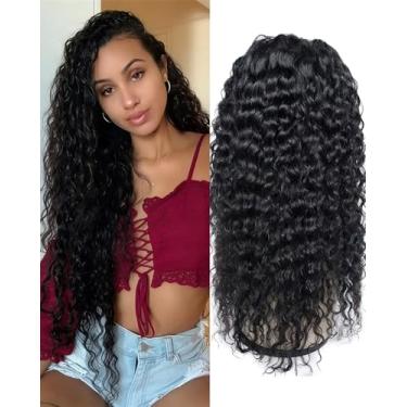 Imagem de Peruca frontal ondulada profunda de 33 x 10 cm, peruca sintética preta, pré-arrancada, HD, transparente, peruca frontal com 180% de densidade, natural para mulheres, 76 cm, sem cola, com cabelo de
