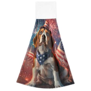 Imagem de Bonito cachorro beagle bandeira americana pendurado toalhas de mão para cozinha toalha de banheiro toalha de prato decorativa altamente absorvente para cozinha conjunto de 2, 18,2 x 14 polegadas