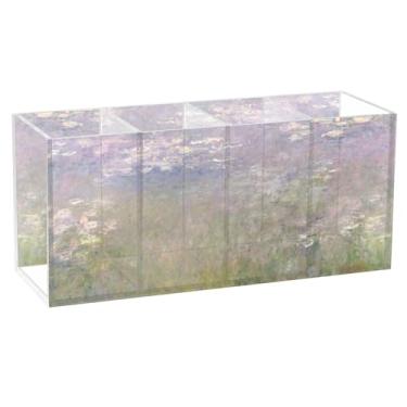 Imagem de TSENQUE Claude Monet Porta-lápis de caneta com estampa de nenúfares fofos de mesa com estampa de animais de escritório suporte de acrílico para pincéis de maquiagem