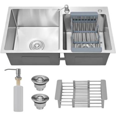 Imagem de Cuba Dupla Gourmet em Aço Inox 304 com Acessórios | Pia de Cozinha Quadrada Antirruído para Área Gourmet