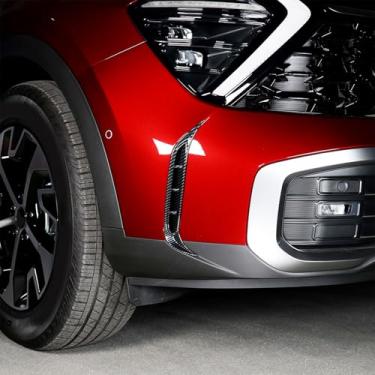 Imagem de Amzcar Para-choque dianteiro farol neblina moldura moldura capa exterior compatível com acessórios Kia Sportage X-LINE 2022-2025 (padrão de fibra de carbono)