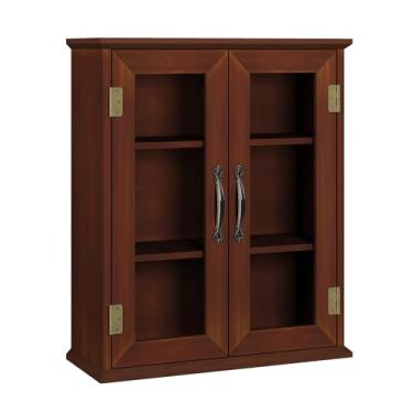 Imagem de ChooChoo Armário de parede de banheiro, armário de lavanderia com portas de acrílico, montado na parede sobre o vaso sanitário com prateleiras ajustáveis para banheiro, cozinha e lavanderia, nogueira