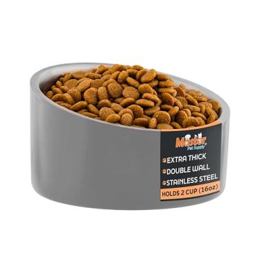 Imagem de Master Pet Supply Tigela inclinada de aço inoxidável para ração para cães e gatos - 473 ml resistente - grafite, isolamento de parede dupla, tigela elevada antiderrapante para buldogues franceses e