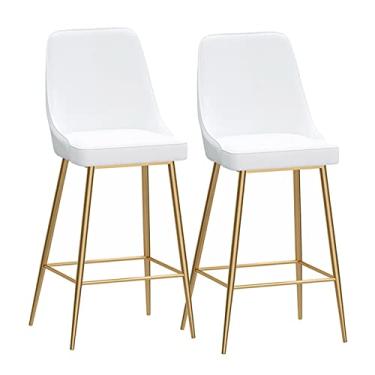 Imagem de Bancos de bar de metal, conjunto de 2 bancos altos de cozinha, cadeiras de veludo para café da manhã com encostos e pernas de metal dourado para bistrô, café, pub