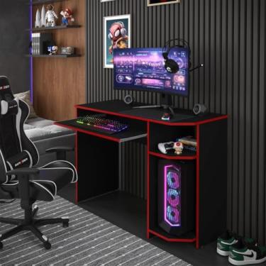 Imagem de Escrivaninha Gamer para Computador PC e Notebook com Suporte para CPU – Mesa de Estudo e Trabalho Compacta(PRETO/VERMELHO)