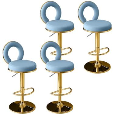Imagem de Banquetas giratórias com altura para balcão com costas, bancos de bar ajustáveis, bancos de bar de couro PU azul para ilha de cozinha - conjunto de 4