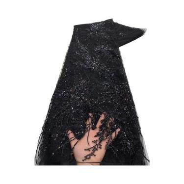 Imagem de Tecido De Renda Tule Francês Rosa Com Lantejoulas 5 Jardas Alta Qualid