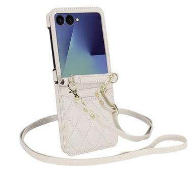 Imagem de Capa carteira para Motorola Razr 50 Ultra, capa de couro flip transversal com 2 cartões de cordão ajustável alça de pulso capa de telefone para mulheres (branca)